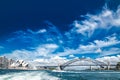 Beautiful dramatic cloudscape above the Sydney Opera House and Harbour bridge with cityscape views in sunshine day.